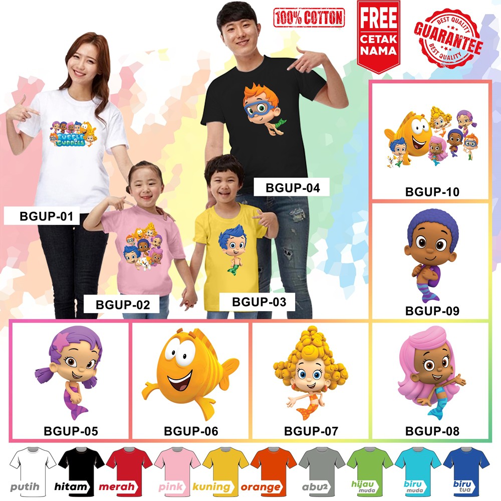 [FREE NAMA!!] Baju Kaos ANAK DAN DEWASA BUBBLE GUPPIES BANYAK MOTIF