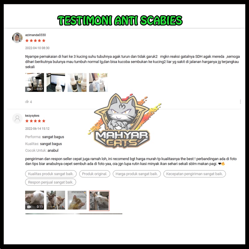 Obat Jamur Kucing Scabies Demodex Impetigo Jamur Kutu Parasit Cacing Hati Gatal Kulit ANTI SCABIES Clever Solutions/Petco