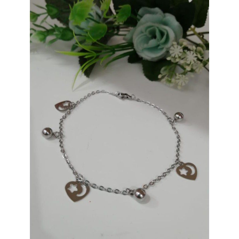 GELANG TITANIUM ASLI MOTIF PILIHAN LAPIS EMAS 22 K WARNA SILVER ANTI KARAT