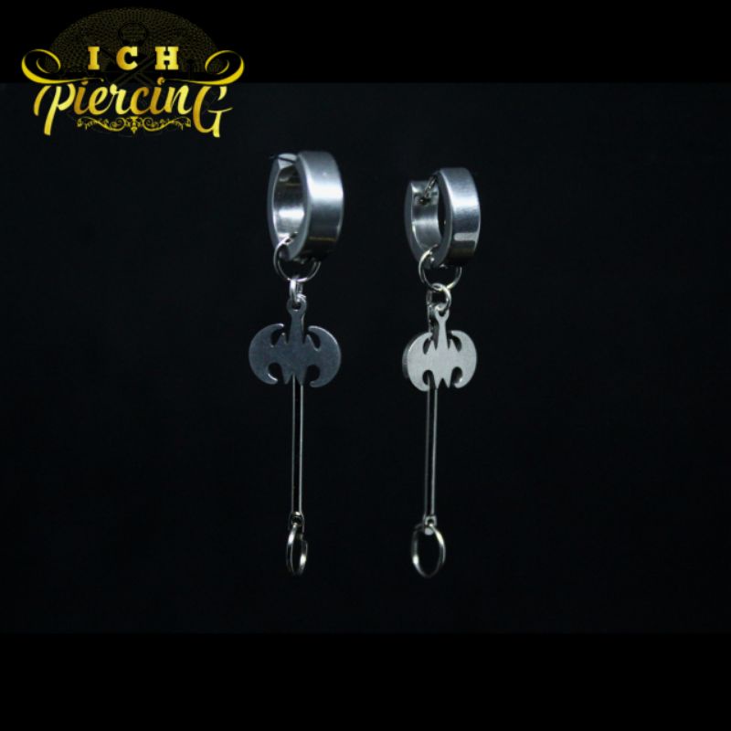 Anting style Korea model gantungan batang Batman / Anting tindik dan Jepit