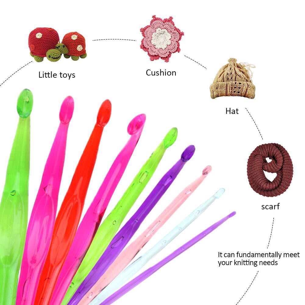 Jarum Rajut warna Crochet Plastik Akrilik 9 pcs / alat sulam