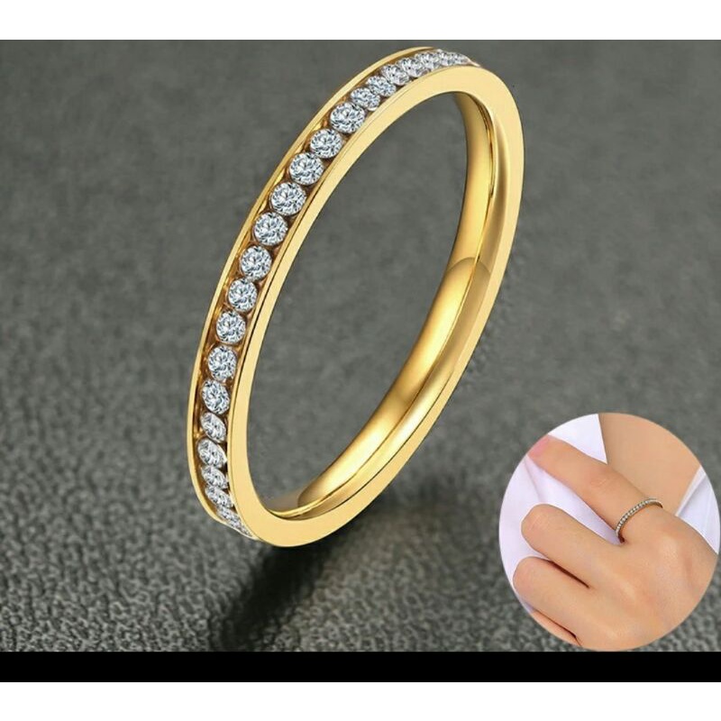 cincin wanita titanium gold anti karat permata Korean style