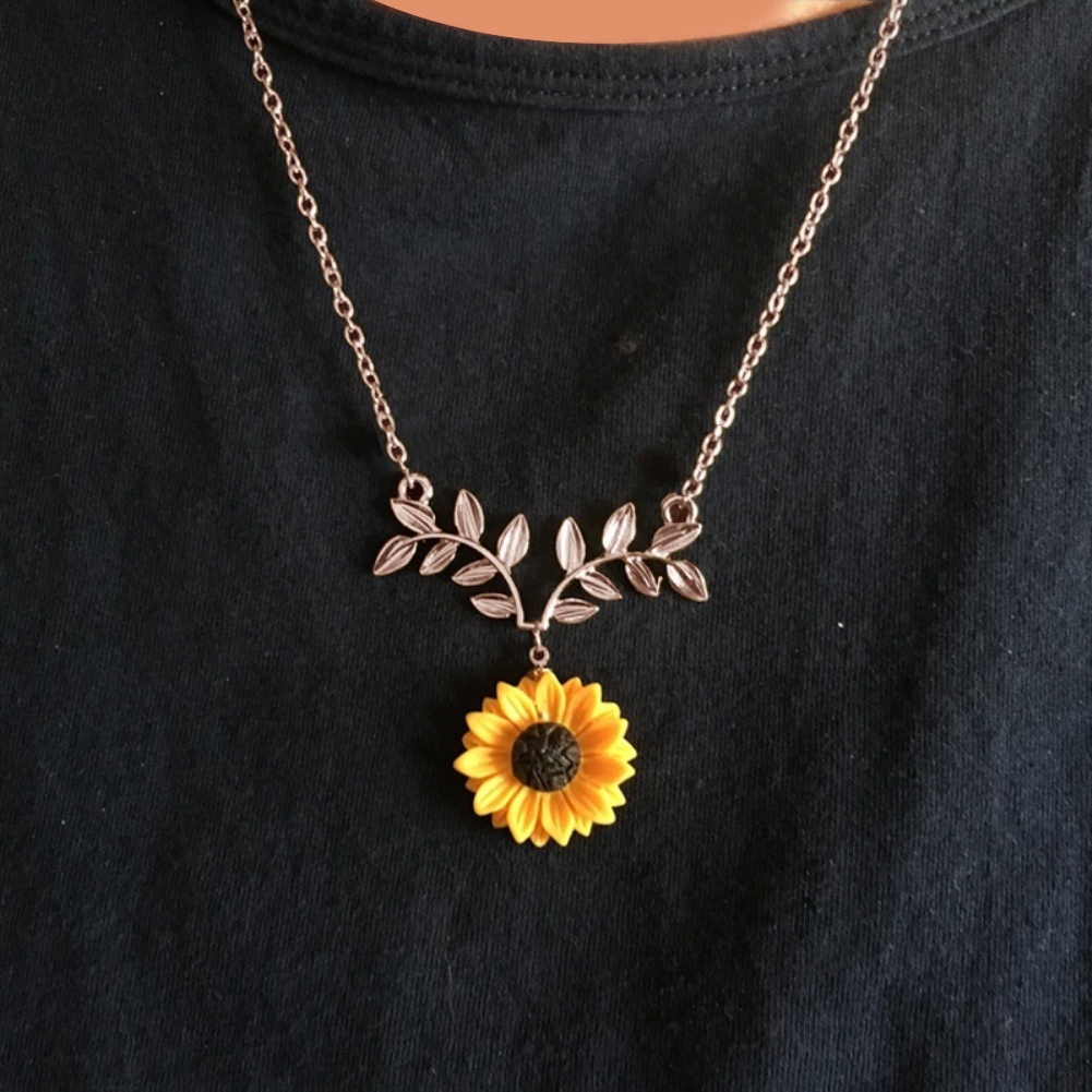 Hu Hu Hu Hu Hu Alat Bantu Pasang Kacamata♡ Set Perhiasan Kalung Anting Stud Liontin Bunga Matahari Daun Untuk Hadiah Wanita