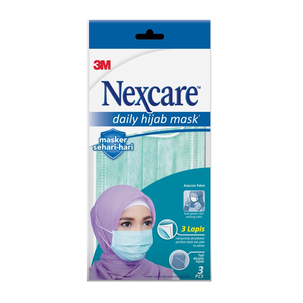 Nexcare 3M Masker Hijab 3 lapis Headloop 3 ply Mask 3 Pcs Daily Masker