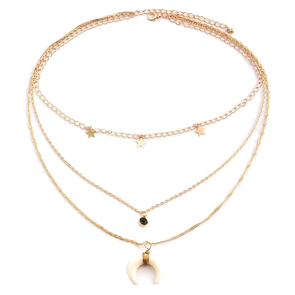 Hu Hu Hu Hu Hu Alat Bantu Pasang Kacamata♡ Kalung Multilayer Liontin Bulan Bintang Aksen Berlian Imitasi Untuk Wanita