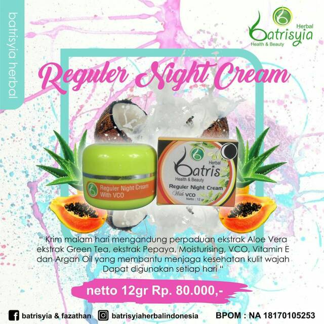 

Night cream reguler with VCO batrisyia herbal kemasan 12 gr