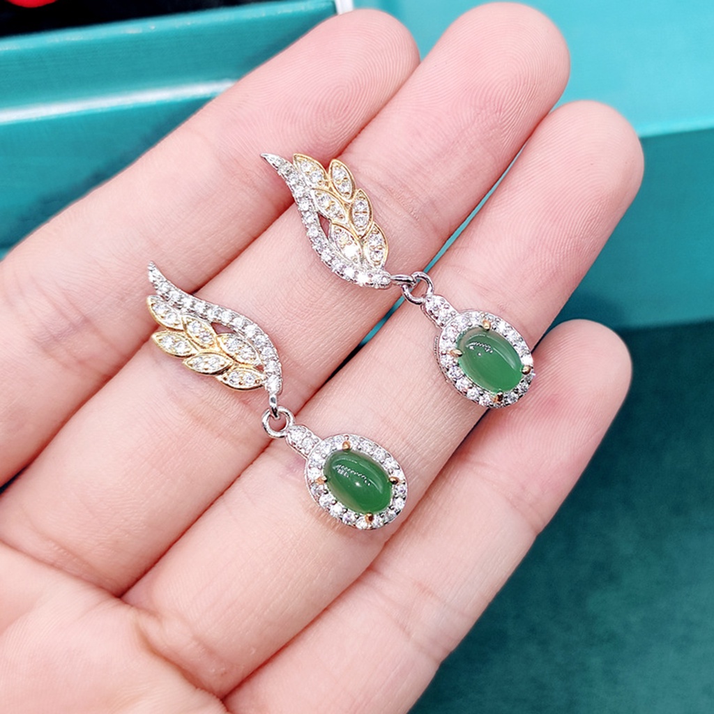 Hu Hu Hu Hu Hu Alat Bantu Pasang Kacamata♡ Anting Tusuk Gantung Wanita Desain Daun Zaitun Hias Berlian Imitasi Warna Cerah Untuk Pernikahan