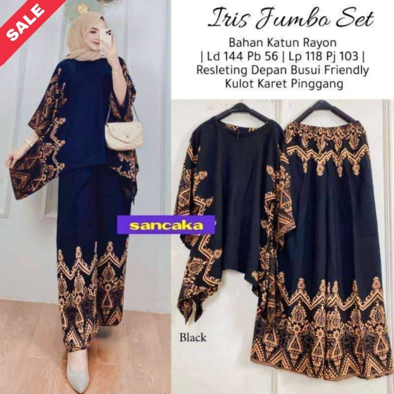 Iris Jumbo Set - One Set Jumbo Wanita Rayon Premium Setelan Celana Kulot Jumbo Batik Kekinian