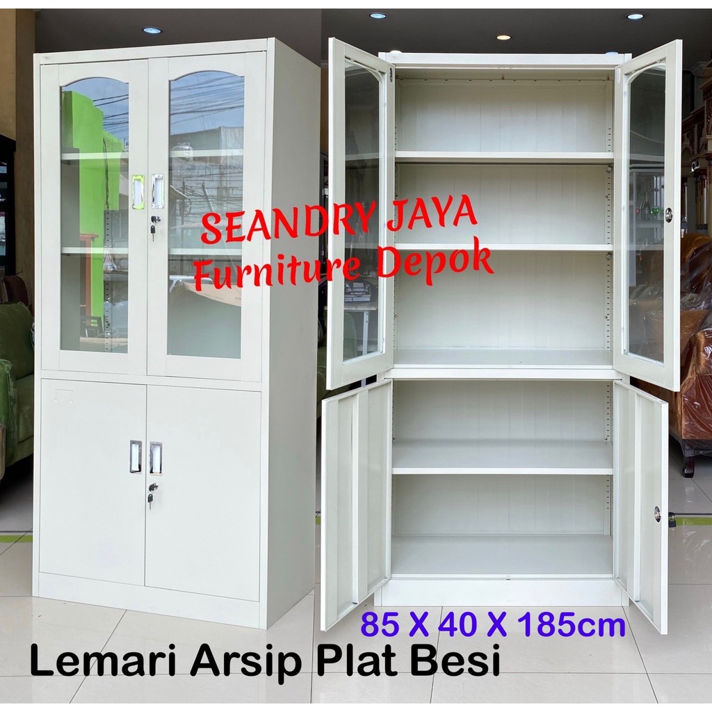 LEMARI ARSIP  BESI PLAT  2 PINTU KACA/SEANDRY JAYA FURNITURE DEPOK/PROMO MURAH /CIBUBUR,CINERE,BOGOR