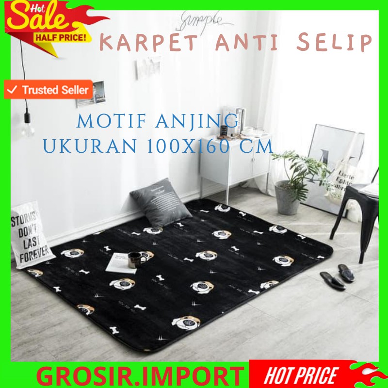 Promo Terbaru Karpet Anti Selip Gambar Anjing Warna Putih Hitam