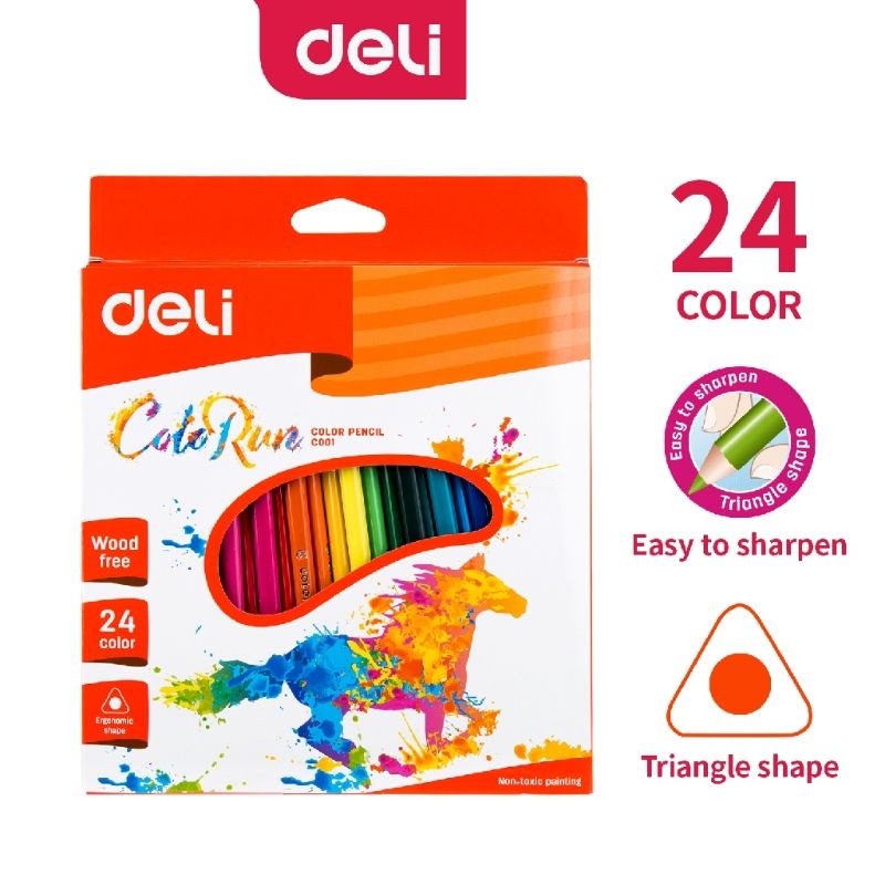 

Deli Pensil Warna Bentuk Segitiga Ergonomis 24 Warna Cerah Colorun Color Pencil Triangle Shape