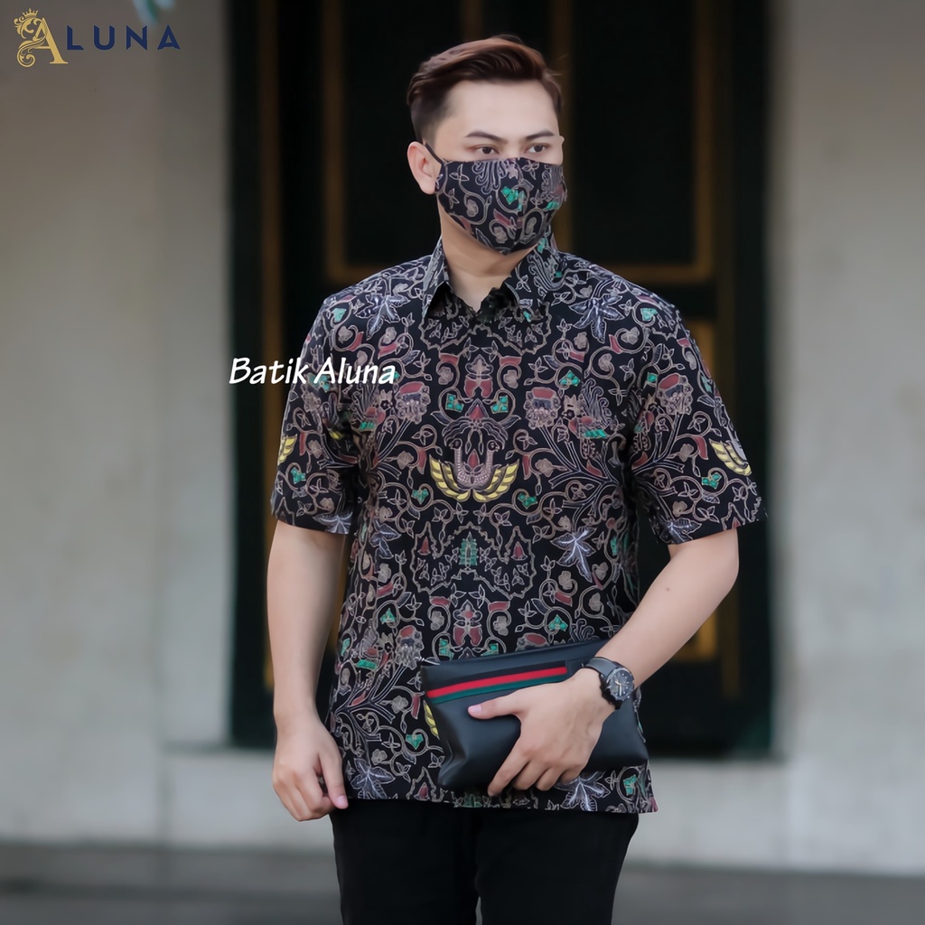 BATIK LENGAN PENDEK PRIA KEKINIAN MODERN PREMIUM FULL FURING ORIGINAL PRODUKSI BATIK ALUNA PD 019