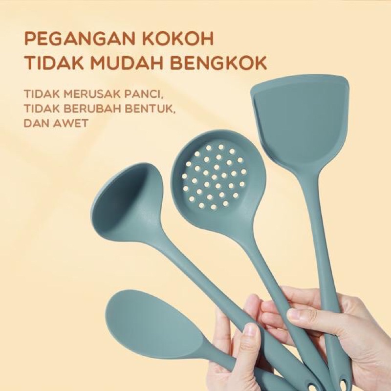 SAMONO SKW Alat Masak Plastik Spatula Sendok Sayur Silikon Kitchen Utensil Tahan Panas Food Grade Bir