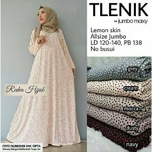 Jual Gamis Polka Jumbo Jersey Lemon Tlenik Maxi Dress Muslim Big Size XXXL Motif Murah Berkualitas