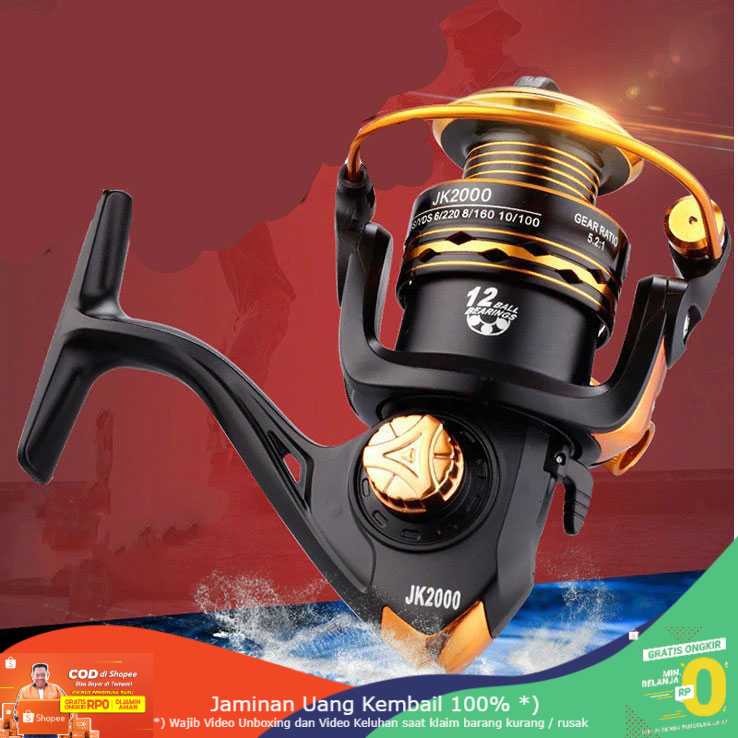 (BISA COD) RVOSTR Gold Sharking JK5000 Reel Pancing Spinning 4.7:1 Ball Bearing 12