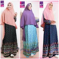 Baju gamis katun kombinasi polkadot motif etnik warna tosca hitam navy polos NIBRAS NS 37