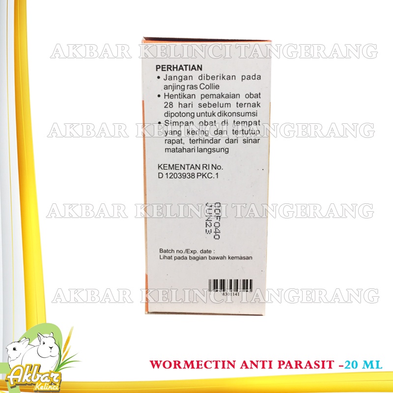 Obat Scabies kelinci Wormectin 20 ml Obat Kutu Kucing Caplax Anjing