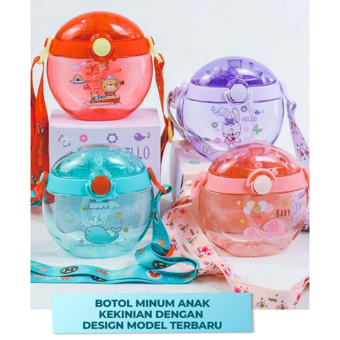 Botol Minum Anak Happy Baby 350ML Dilengkapi Gantungan BPA FREE / Botol Minum Anak Lucu Karakter 256