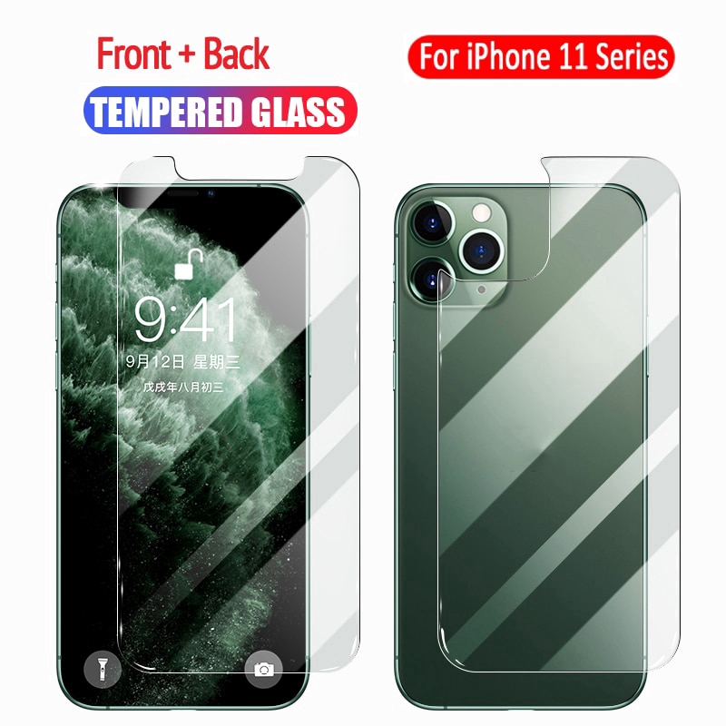 For iPhone 11 Pro Max X XS MAX XR 9H Tempered Glass Front &amp;Back Screen Protector