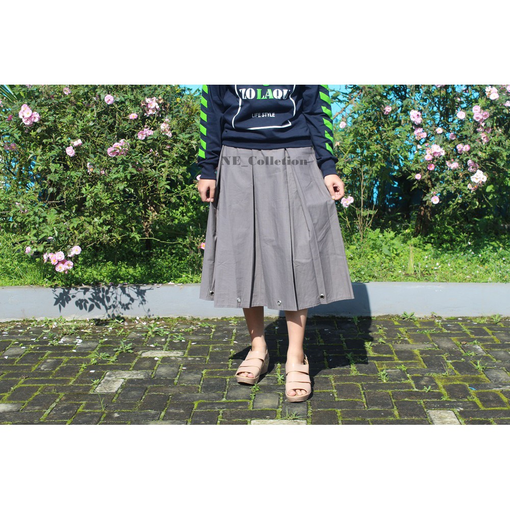 Rok Ring 7/8 Wanita Rok Rempel Bahan Katun Premium Warna Hijau Botol