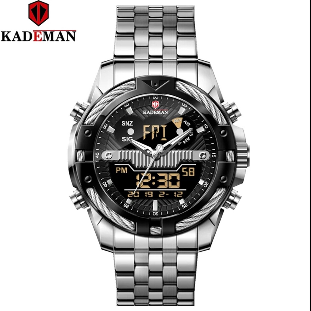 JAM TANGAN COWOK RANTAI DUAL TIME K9076G ORIGINAL /KADEMAN K9076G/