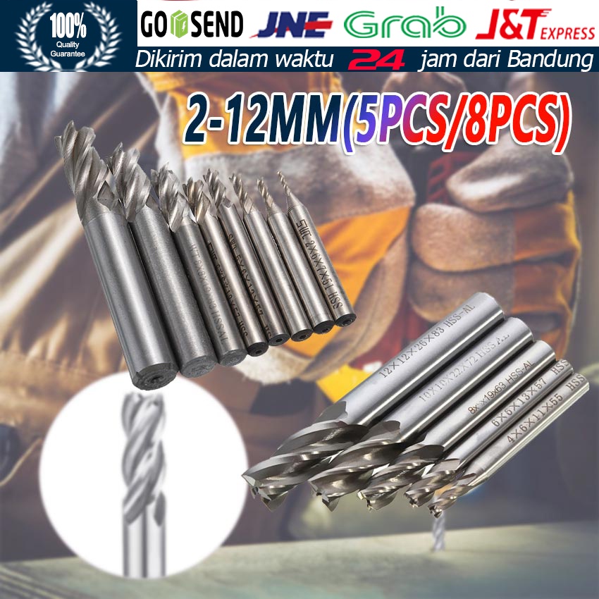 2-12MM Bor Fris Mata Bor Endmill 4 Flute HSS End Mill CNC Router Bits Milling Cutter Bor Frais