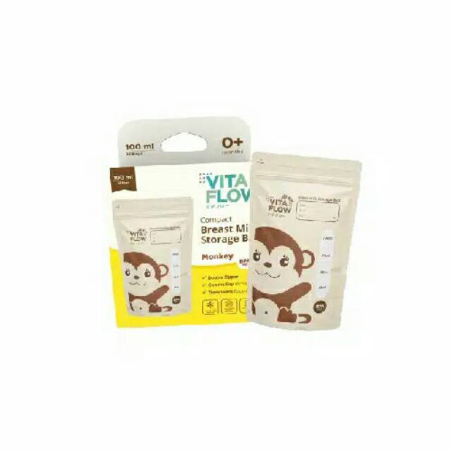 VitaFlow Kantong ASI 100 Ml-Double Zipper Anti Bocor  Karakter Animal