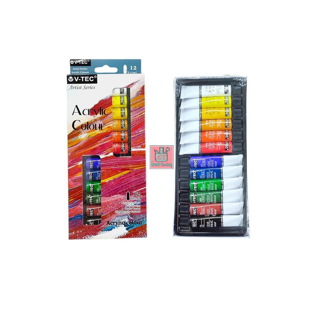 

Cat Akrilik V-TEC VT-812/A Acrylic Colours 12 Warna x 12 ML - Set SHAGB