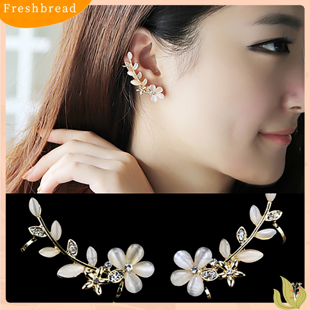 【Fresh】2 Pcs Women Crystal Rhinestone Flower Cuff Ear Bone Clips Non-piercing Earrings