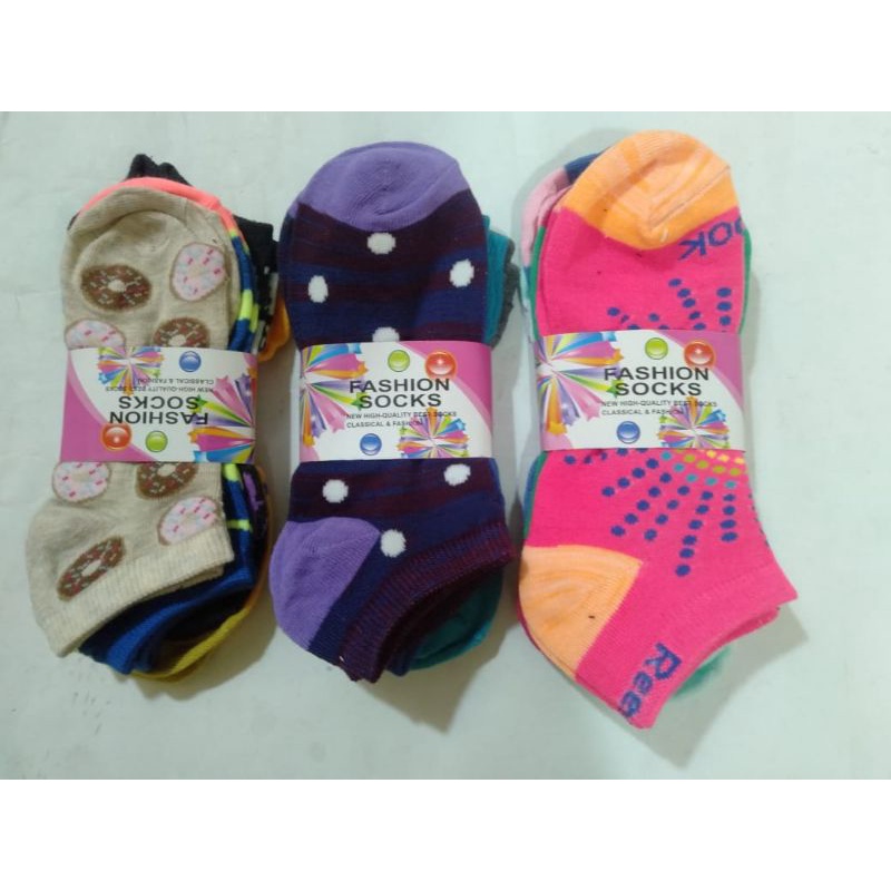 (4PASANG RANDOM)KAOS KAKI PENDEK SEMATA KAKI,ANKLE SHOCK,INFISIBLLE SHOCK MOTIF WANITA