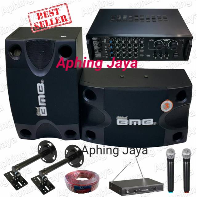 Paket Karaoke Sound System Speaker BMB 8inch + Amplifier MA-1600 + Mic AIWA Wireless