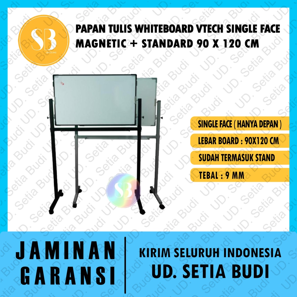 Papan Tulis Whiteboard Vtech Single Face Magnetic + Standard 90x120 CM