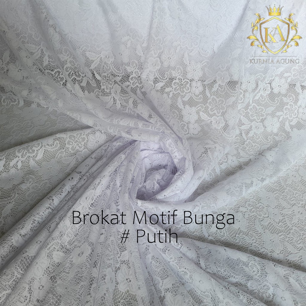 Kain Brukat Motif Bunga Meteran Bahan Brokat Adem Warna Putih Tebal Premium Bahan Gaun Anak Kebaya Lebar 150cm