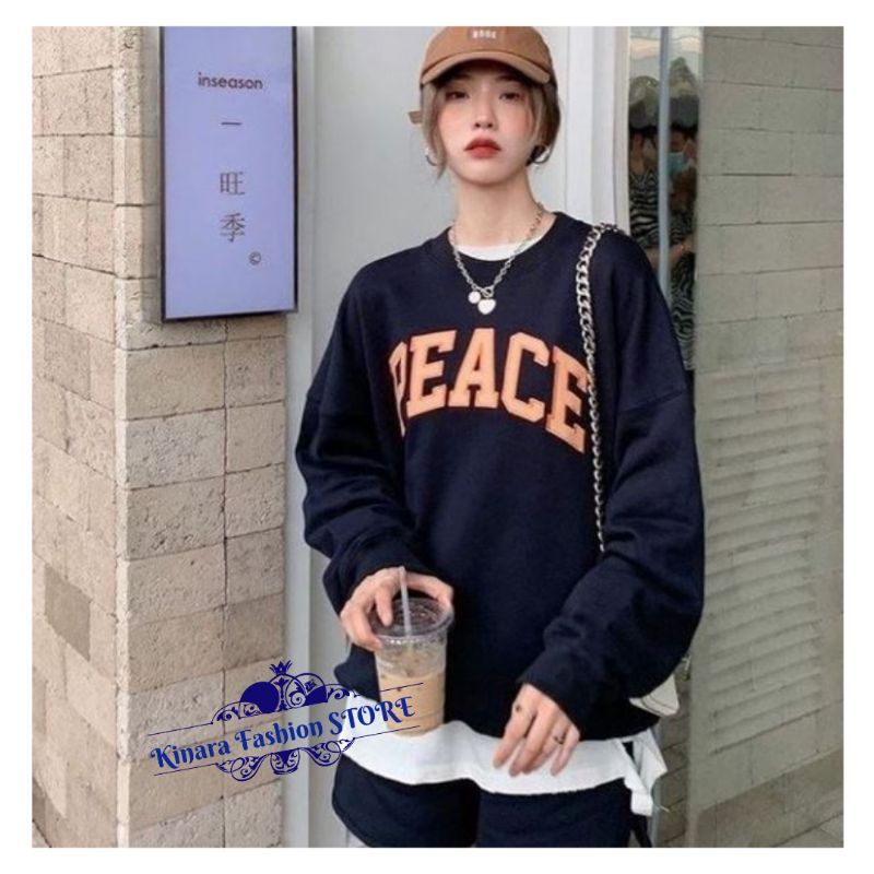 PEACE Sweater Switer Crewneck Oversize Pakaian Pria Wanita Fashion Terkini