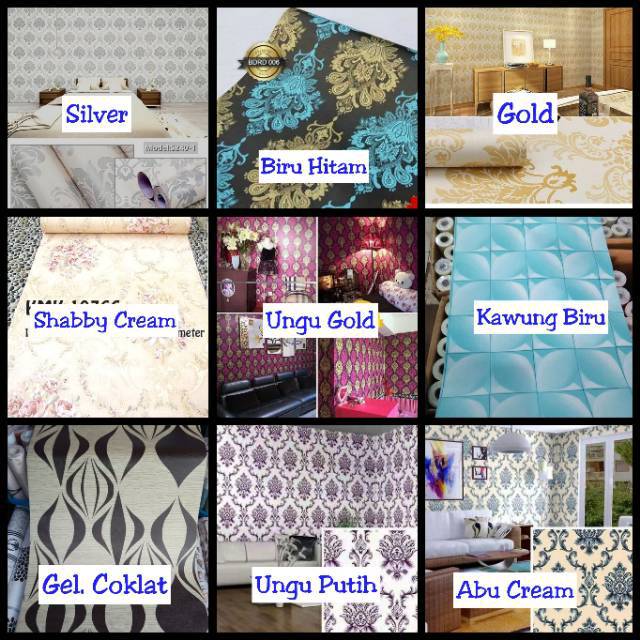 10M x 45Cm Wallpaper Dinding MOTIF  GOLD UNGU HITAM  BIRU  