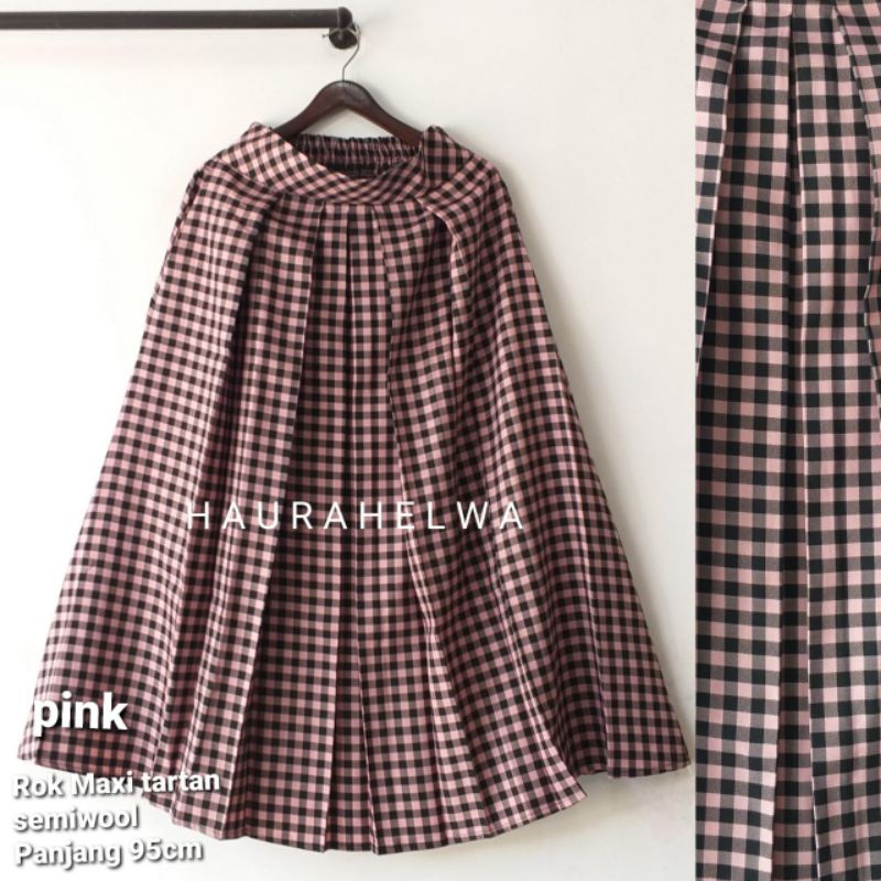 ROK MAXI TARTAN SEMIWOOL HAURAHELWA/ROK PANJANG KOTAK  SEMIWOOL