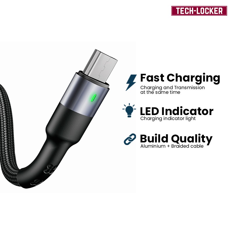 USAMS 1M Braided LED Micro USB Charging Cable