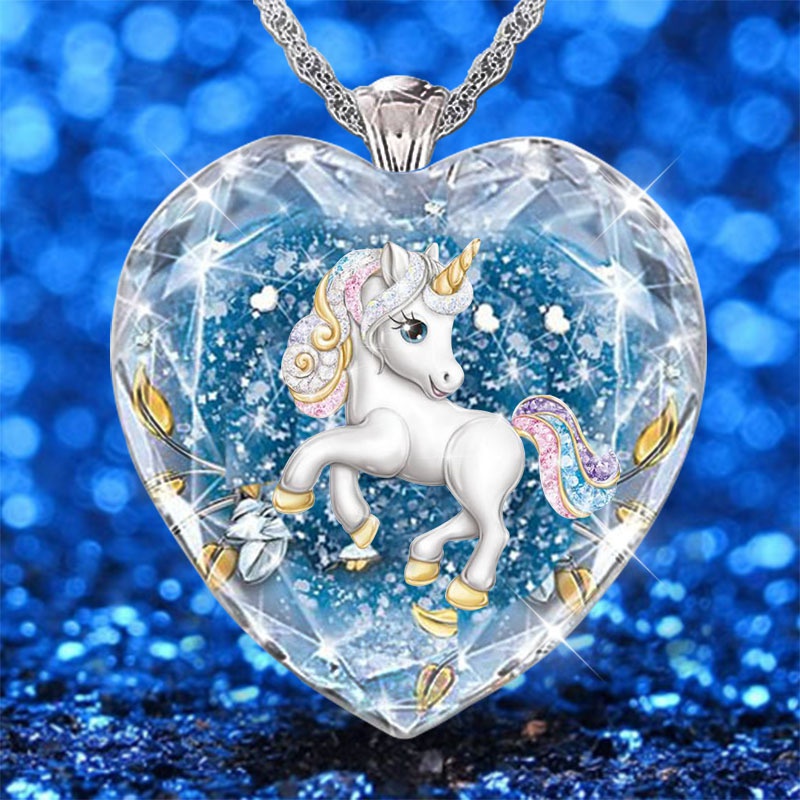 Kalung Dengan Liontin Unicorn Aksen Kristal Warna Biru Untuk Wanita