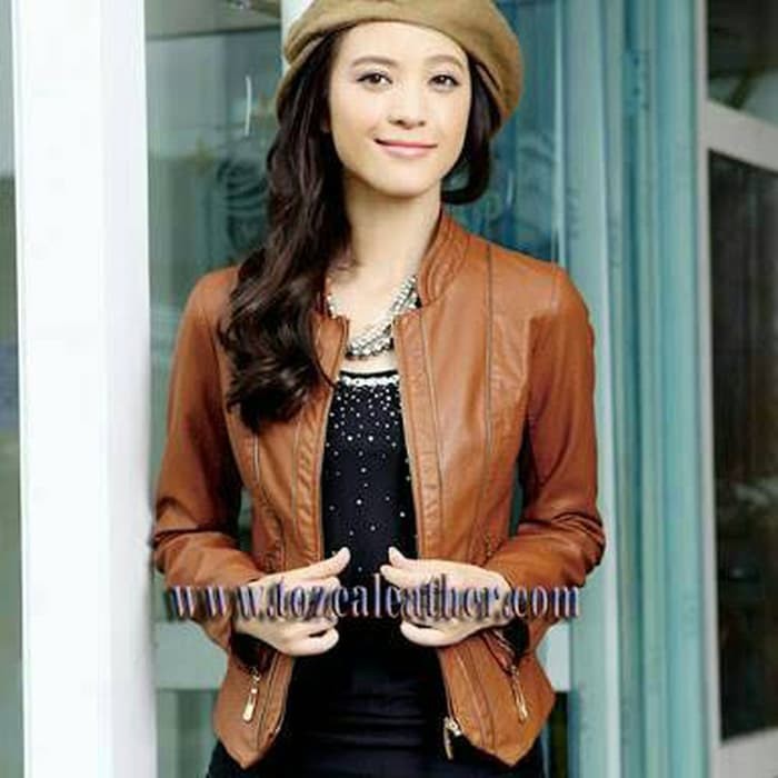 jaket semi kulit wanita style korea