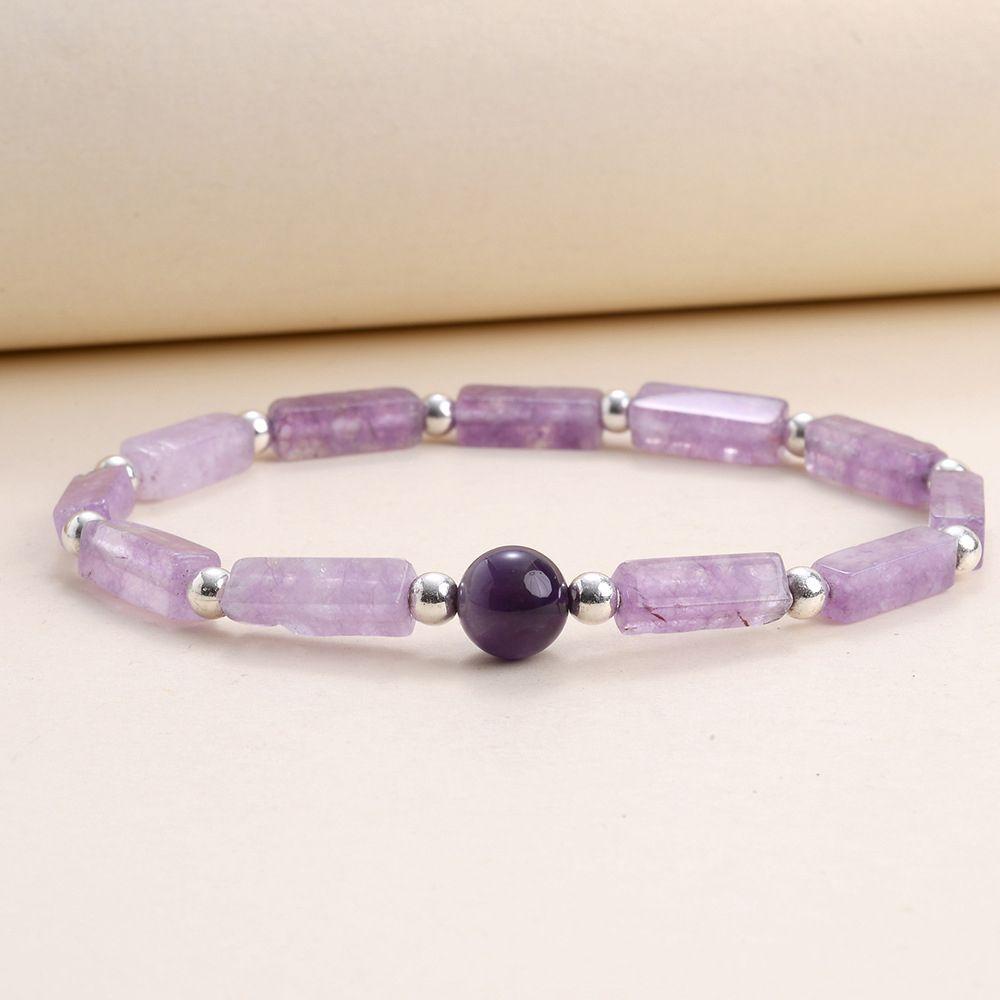 MXBEAUTY Natural Amethyst Gelang Kreatif Sederhana Manik Persegi Warna-Warni Buatan Tangan Vintage Wanita Tangan Rantai