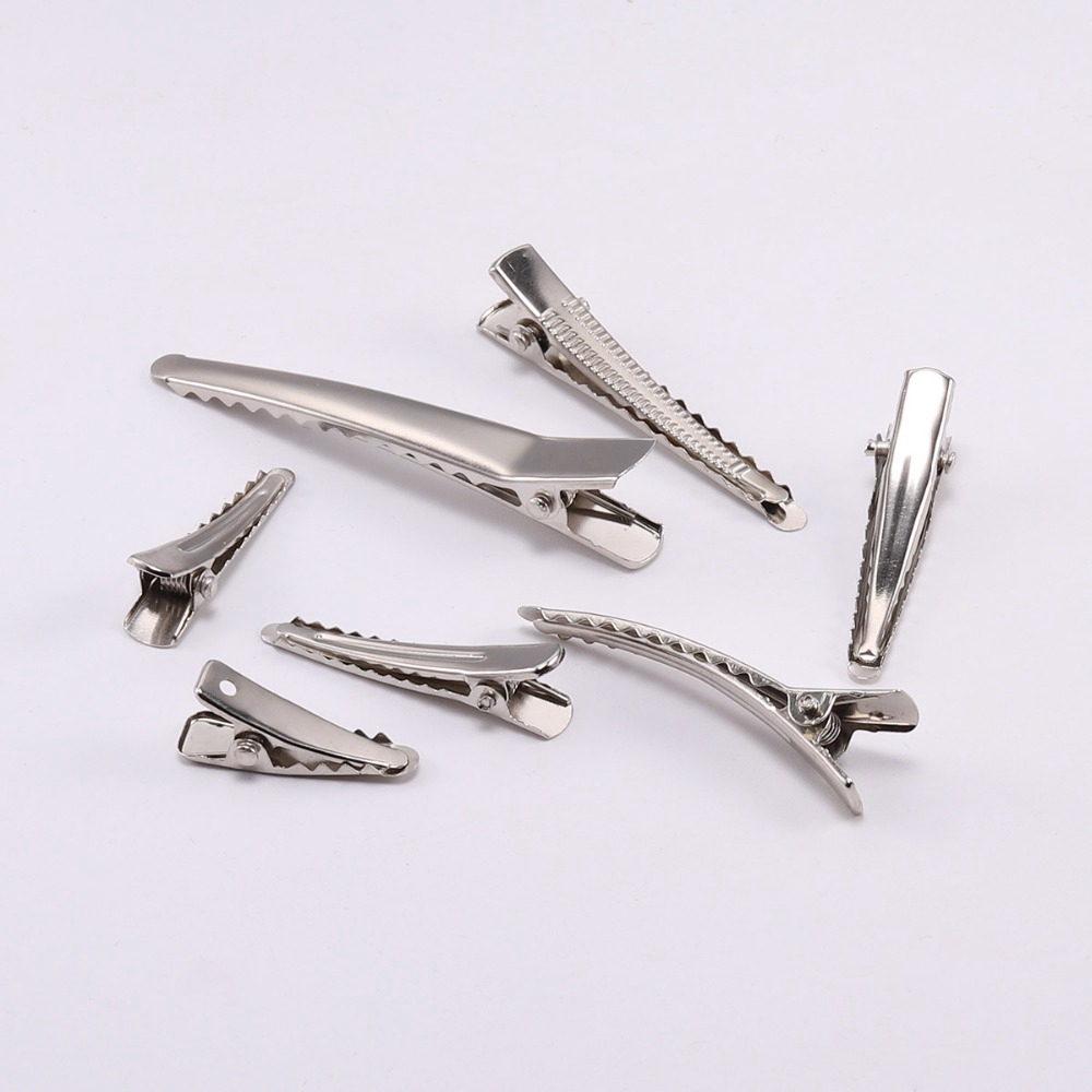 20pcs / Lot Klip Jepit Buaya Prong Tunggal 30 / 40 / 45 / 55 / 60mm Dengan Gigi Kosong Untuk Membuat Perhiasan