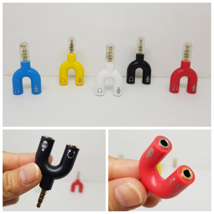 Audio Splitter Jack 3.5mm to dual female U Shape 2in1 (Mic &amp; Audio)