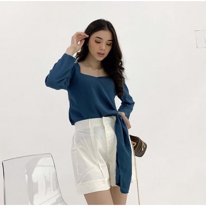 SHERINA LONGSLEEVE TOP KOREA -  BLOUSE WANITA PREMIUM - HIJAB FRIENDLY - KEMEJA PESTA - KEMEJA KANTOR WANITA - TOP BASIC MEWAH - ATASAN UNTUK KONDANGAN - TOP WARNA PASTEL - HADIAH / KADO ULTAH UNTUK CEWEK