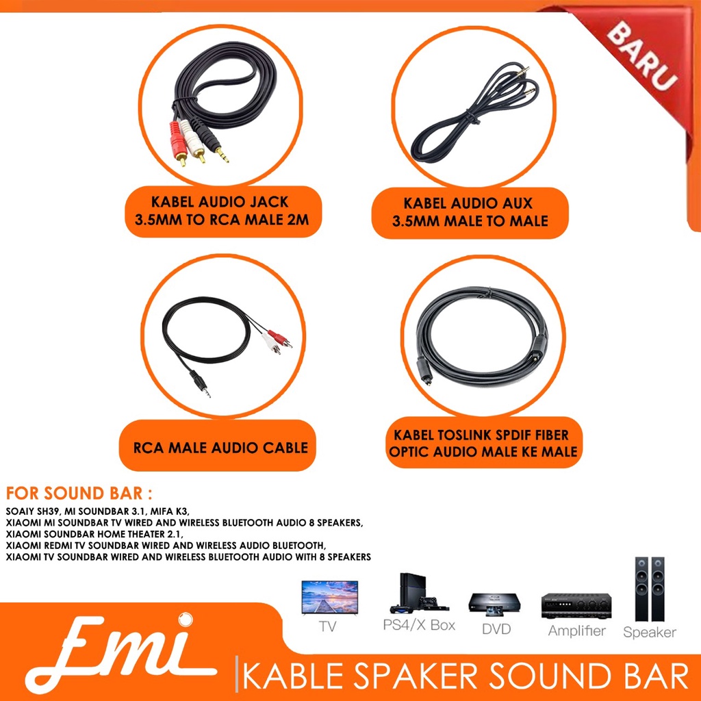 Kabel Audio untuk Speaker Soundbar AUX 3.5mm Jack to RCA dan Optical