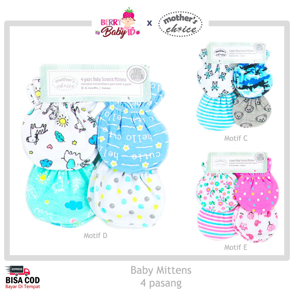 Mother's Choice Paket 4 Pasang Baby Mittens Sarung Tangan Bayi MCH029 Berry Mart