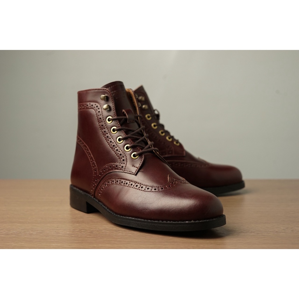 Cygnus Red Brown Sepatu Boots Pria Kulit Asli