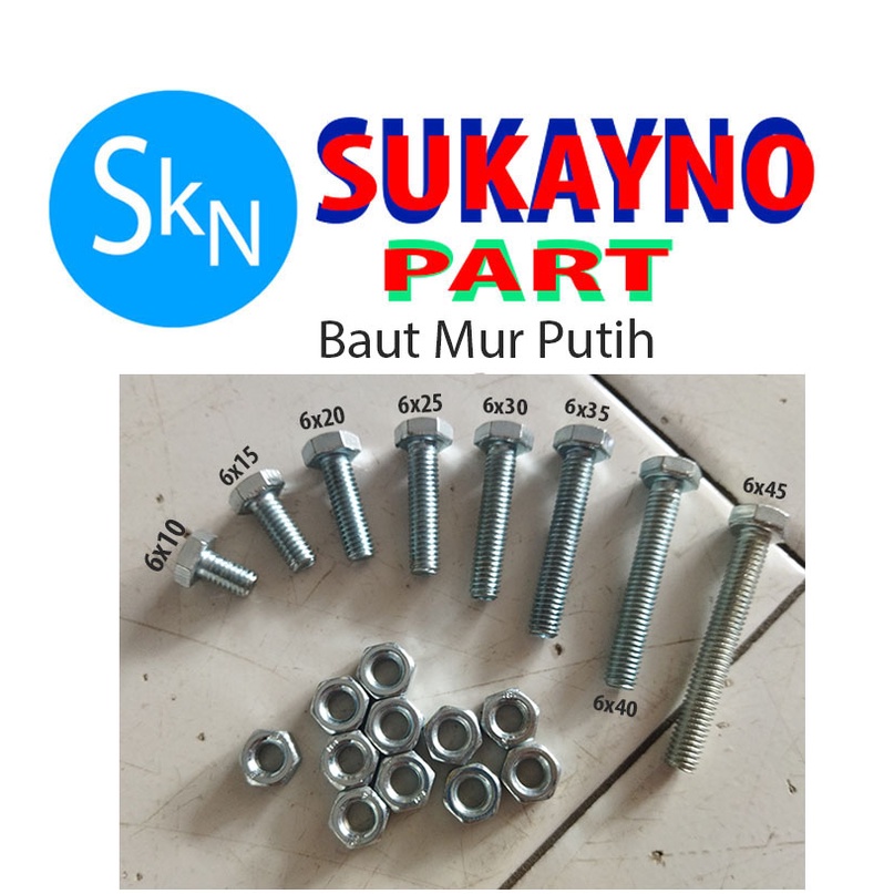 Jual BAUT MUR PUTIH (BMP) M6X10,6X15,6X20, Kunci 10 | Shopee Indonesia