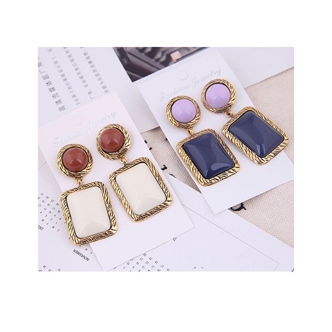 LRC Anting Tusuk Fashion Dark Blue Metal Geometric Square Earrings A58833