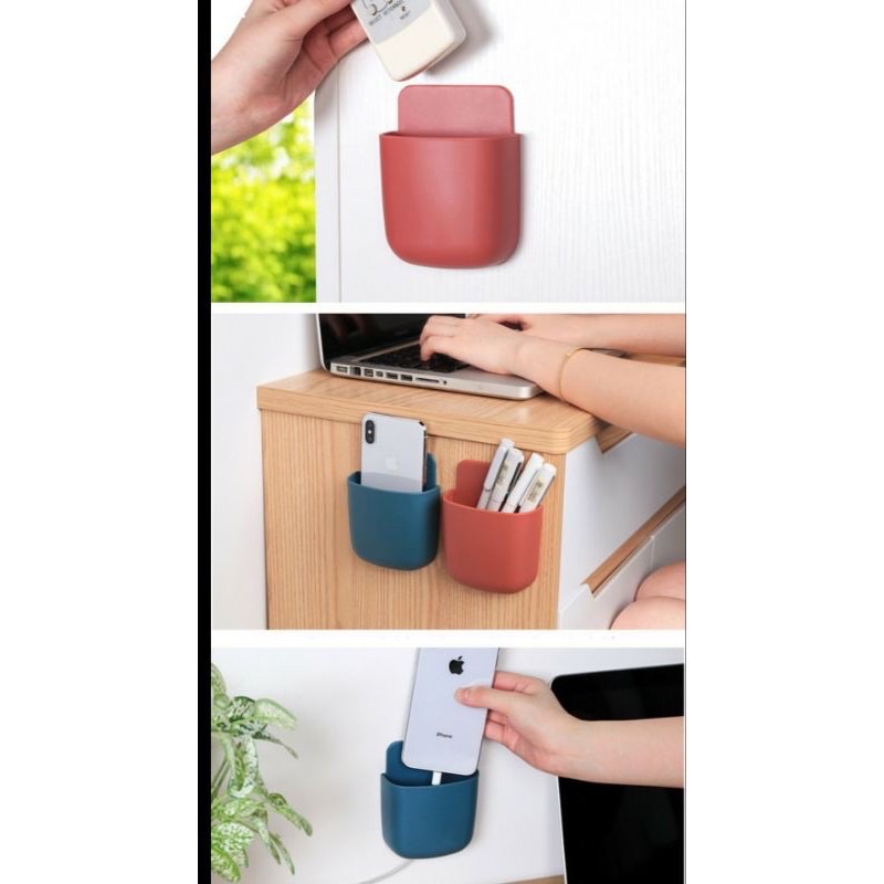 [clashop]Mini storage Holder kontainer tempat taruh hp remote tempel dinding rembok serba guna