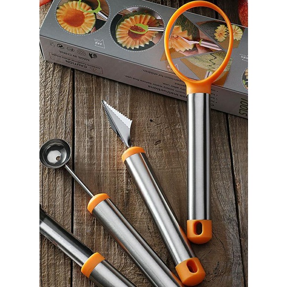 COD - SM88 - Melon Baller Scoop Set Watermelon Scooper Knife Apple Corer for Pumpkin Fruit